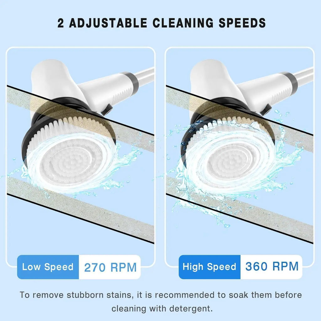 Electric Spin Scrubber Cordless Cleaning Brush with 7 Replaceable Brush Heads & Adjustable Extension Handle, 2 Speed Power Showe