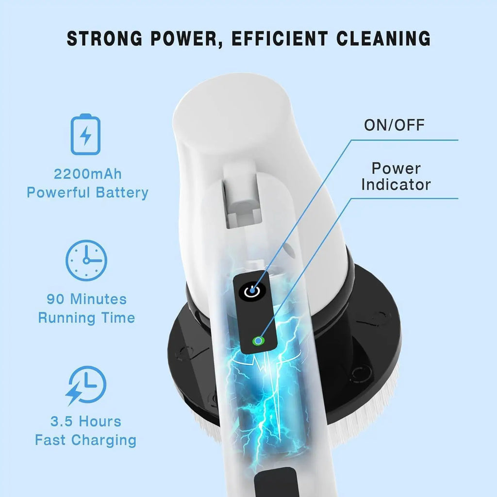 Electric Spin Scrubber Cordless Cleaning Brush with 7 Replaceable Brush Heads & Adjustable Extension Handle, 2 Speed Power Showe