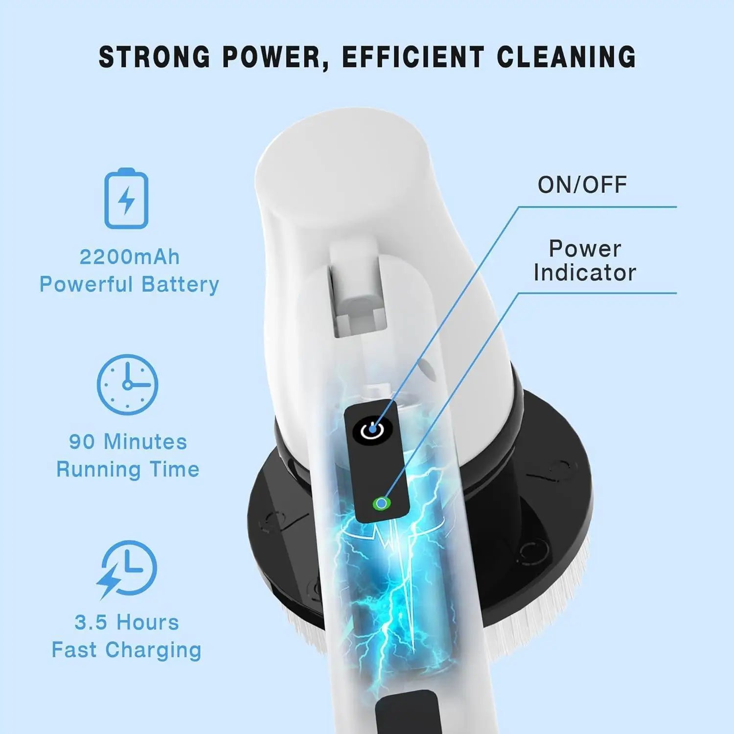 Electric Spin Scrubber Cordless Cleaning Brush with 7 Replaceable Brush Heads & Adjustable Extension Handle, 2 Speed Power Showe