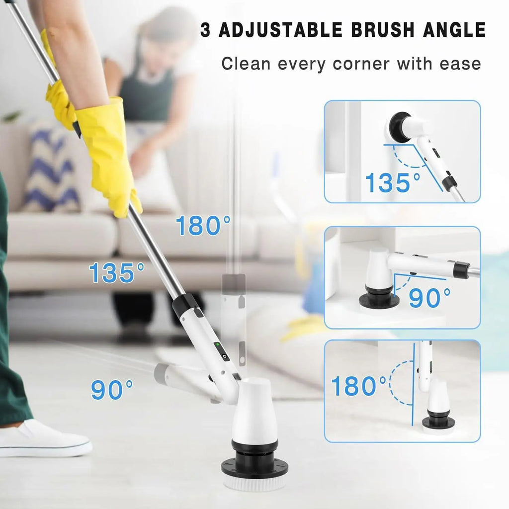 Electric Spin Scrubber Cordless Cleaning Brush with 7 Replaceable Brush Heads & Adjustable Extension Handle, 2 Speed Power Showe