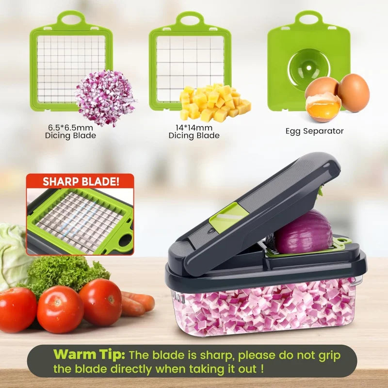 Vegetable Chopper, 16-in-1 Multifunctional Food Chopper, Professional Onion Chopper, Vegetable Cutter with Container