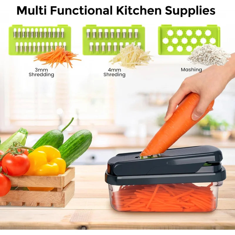 Vegetable Chopper, 16-in-1 Multifunctional Food Chopper, Professional Onion Chopper, Vegetable Cutter with Container