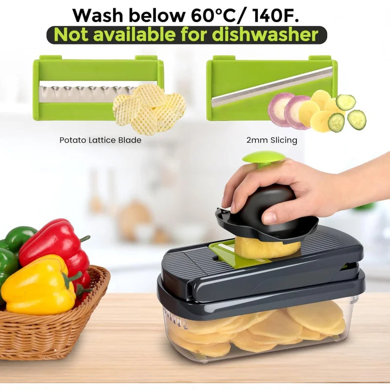 Vegetable Chopper, 16-in-1 Multifunctional Food Chopper, Professional Onion Chopper, Vegetable Cutter with Container